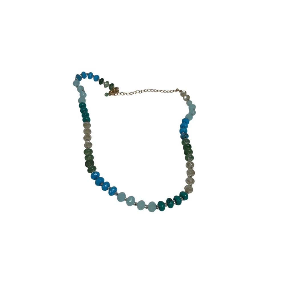 Beaded Gemstone Necklace Blue Green‎ Gemstones Gold Tone Chain